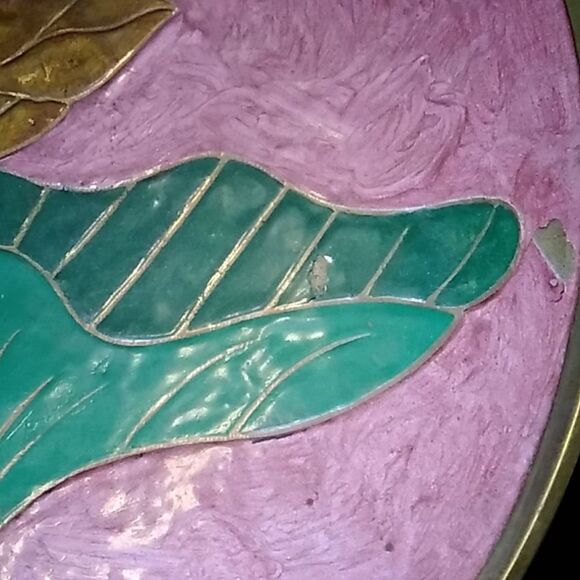 VTG,Cloisonne Brass Metal Enamel Hand Painted Hummingbird Flower Covered Bowl - Picture 12 of 15